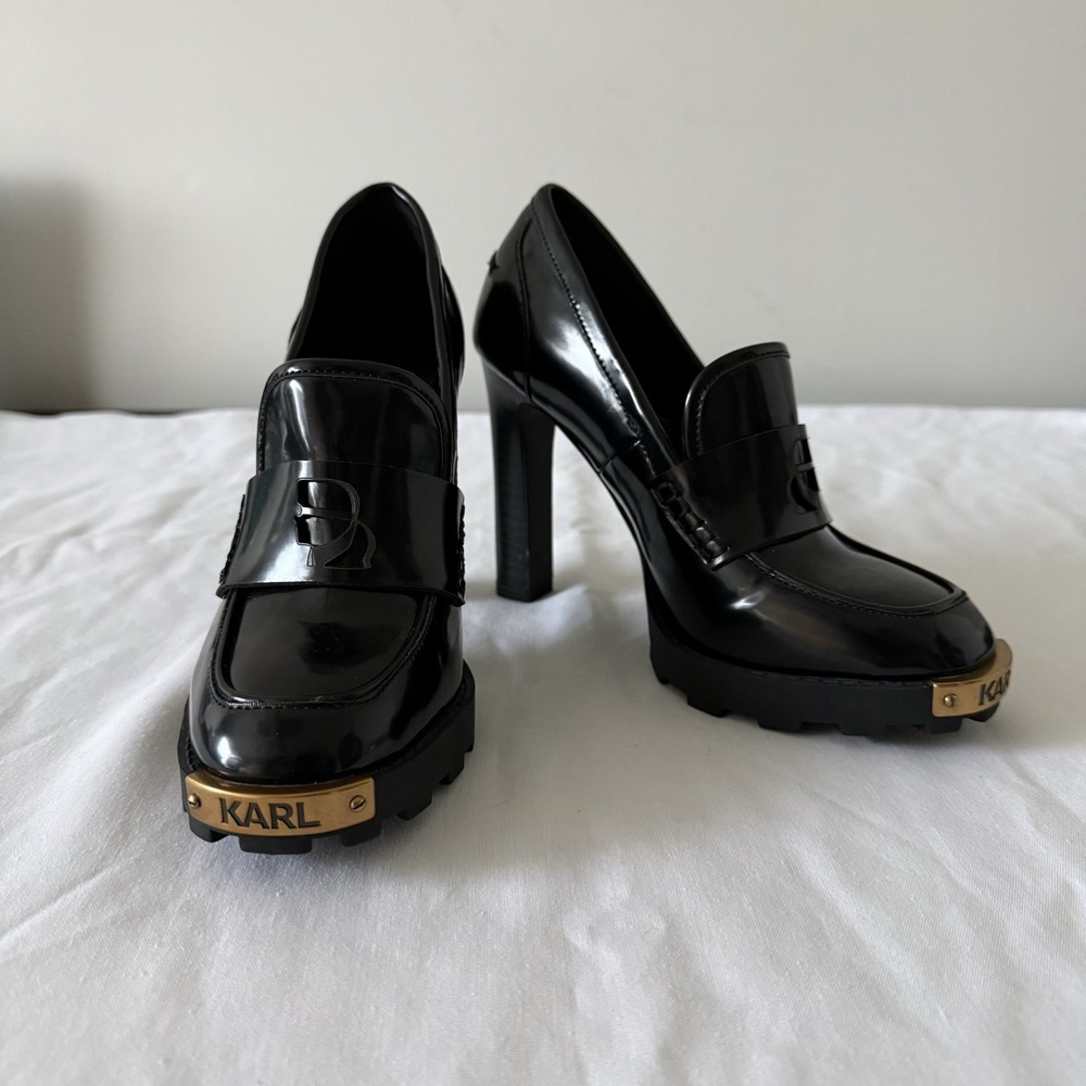 Karl Lagerfeld Loafer Heels Designer Witch Goth Vampire Romantic Black Size 6
